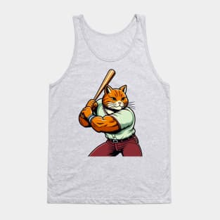 Vintage cat batsman - Retro 1990s Cartoon Style Baseball cat Tank Top